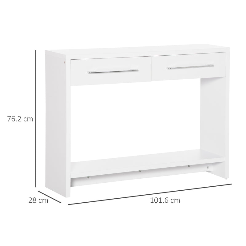 HOMCOM Console Tables, Hallway Table w/ Drawers and Shelf for Living Room,White