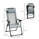 Outsunny Set of 2 Metal Portable Folding Recliner w/ Adjustable Backrest, Grey