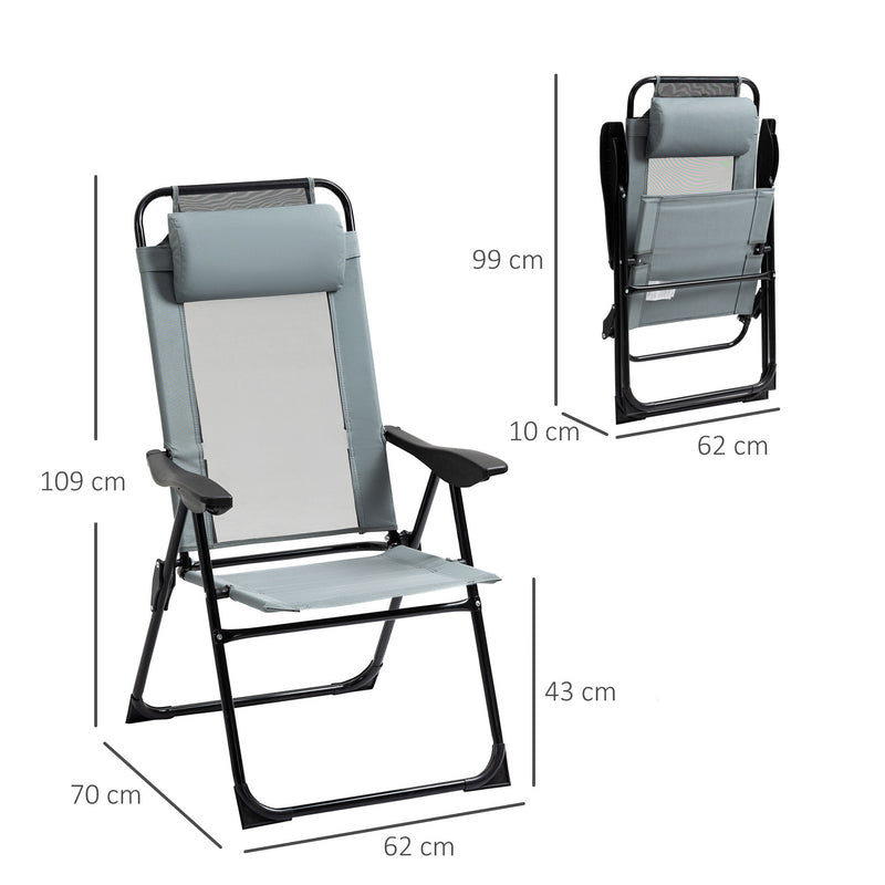 Outsunny Set of 2 Metal Portable Folding Recliner w/ Adjustable Backrest, Grey