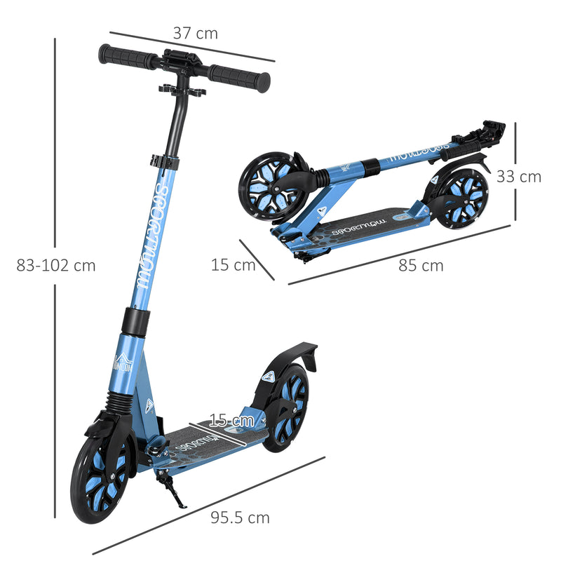 HOMCOM Folding Kick Scooter, Adjustable w/ Dual Shock Absorber for 14+, Blue