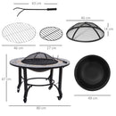 Outsunny Firepit on Wheels Fire Bowl W/ Grill Spark Screen Cover Fire Poker