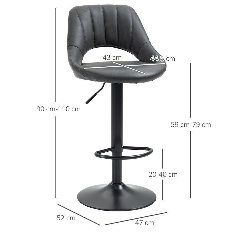 HOMCOM Barstools Set of 2 Adjustable Swivel Height Gas Lift PU Leather Chairs