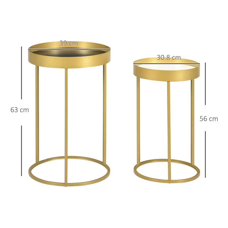 HOMCOM Nesting Coffee Tables Set Of 2 Modern Gold End Tables Home Office