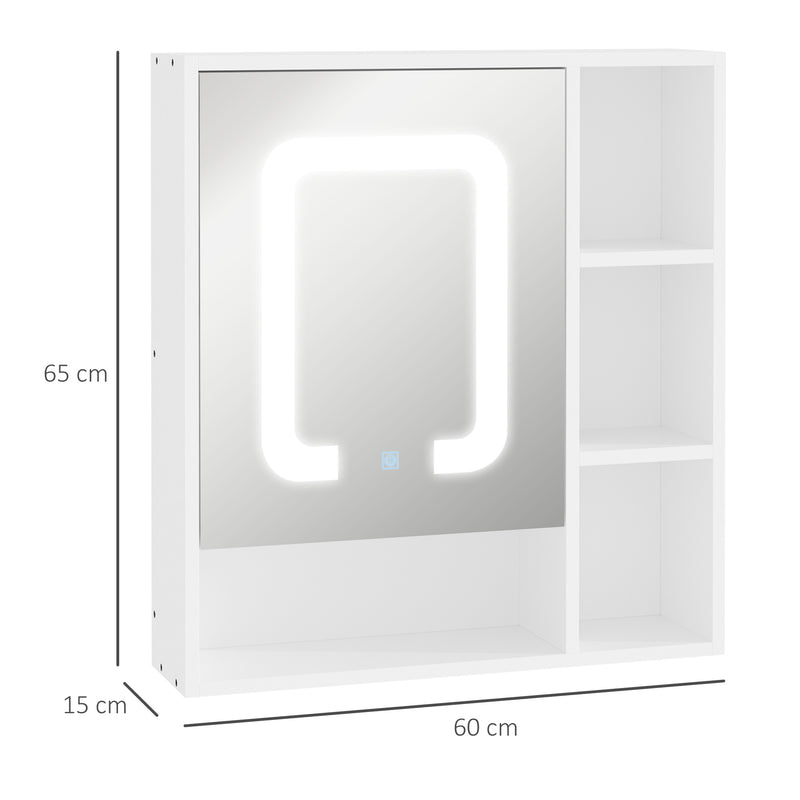 kleankin LED Illuminated Bathroom Mirror Cabinet with Dimmable Touch Switch