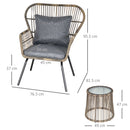 Outsunny 3 PCS Webbed PE Rattan Outdoor Patio Set w/ Cushions Steel Frame Grey