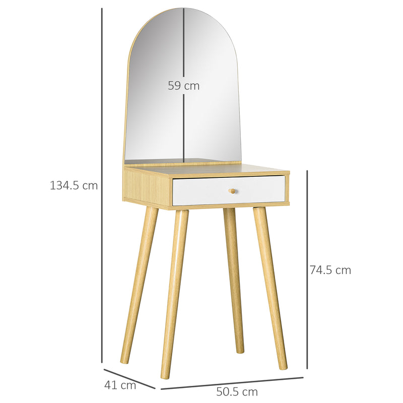 HOMCOM Dressing Table with Big Mirror, Makeup Desk with Drawer, Natural