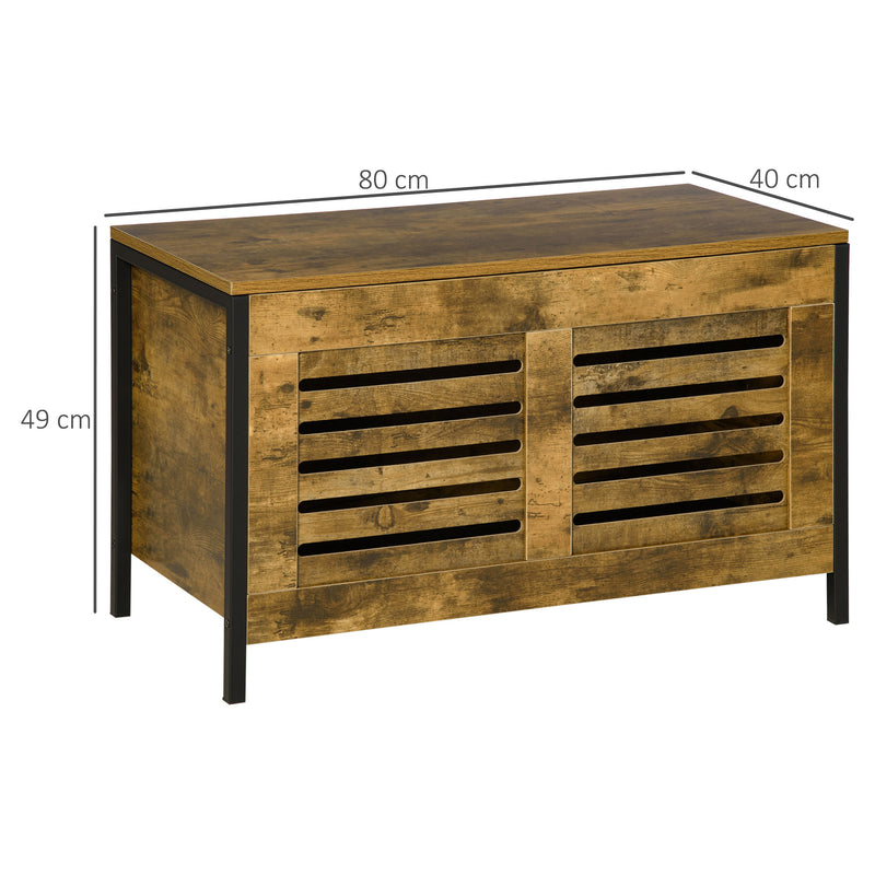 HOMCOM Louvred Storage Shoe Bench Chest with Lift Top for Bedroom, Rustic Brown