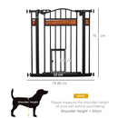 PawHut Dog Gate Pet Safety Gate W/ Cat Door Auto Close Pine Decor 74-80 cm Wide