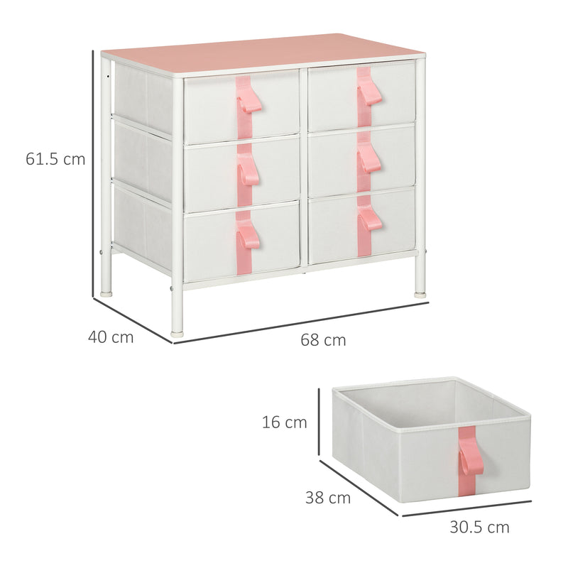 HOMCOM 6 Drawer Chest of Drawers w/ Wooden Top Kid Room Closet Hallway Pink