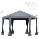 Outsunny 3.2m Pop Up Gazebo Hexagonal Canopy Tent Outdoor w/Sidewalls Grey