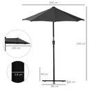 Outsunny 2m Half Garden Parasol Market Umbrella w/ Crank Handle, Base Black