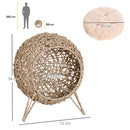 PawHut Wicker Cat House, Ball-Shaped Rattan Raised Cat Bed - Natural Wood Finish