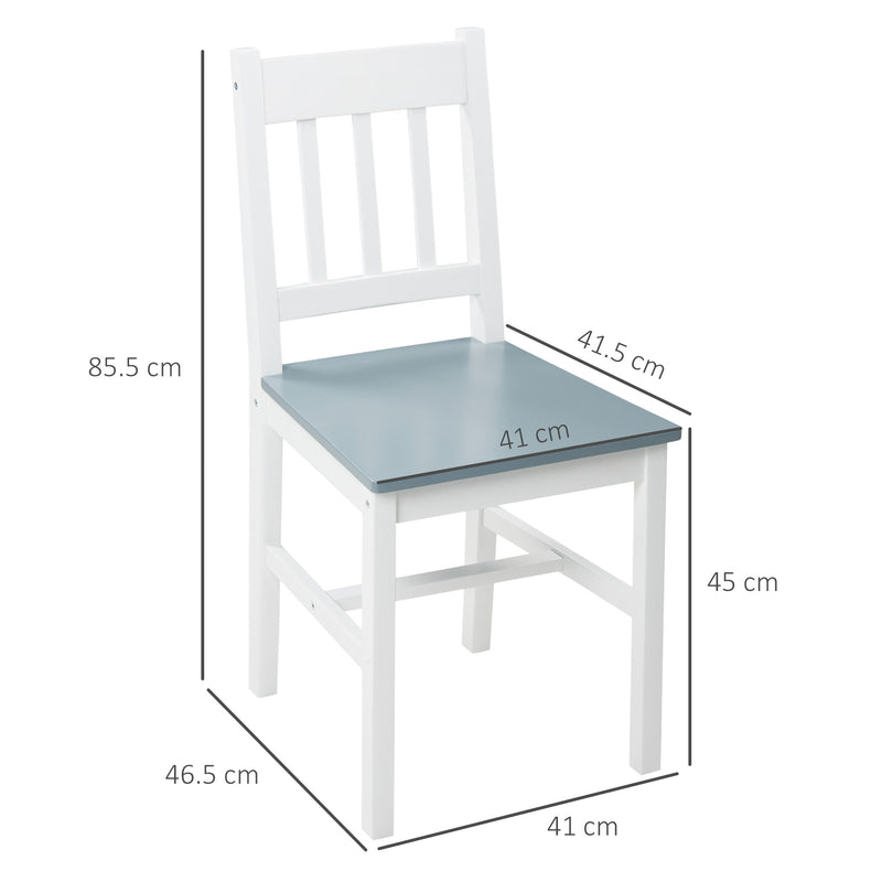 HOMCOM Dining Chairs Set of 2, Pine Wood Frame, Slat Back for Kitchen White