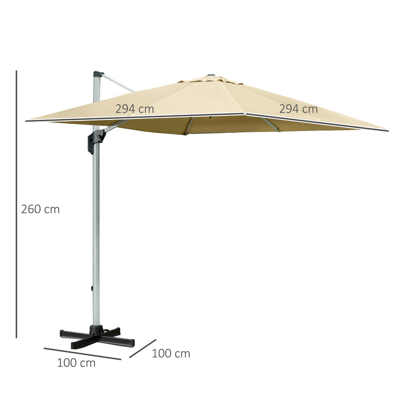 Outsunny 3(m) Cantilever Roma Parasol w/ Crank & Tilt, 360°Rotating, Beige