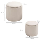 HOMCOM Modern Fabric Storage Ottoman With Removable Lid, Set Of 2, White
