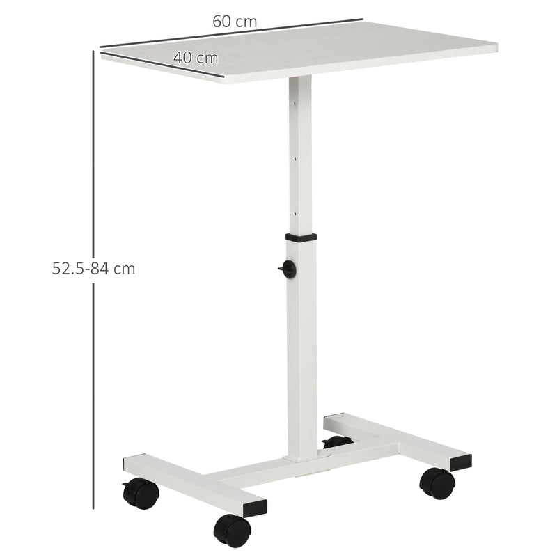 HOMCOM Mobile Laptop Table, End Table with Wheels Height Adjustable, White