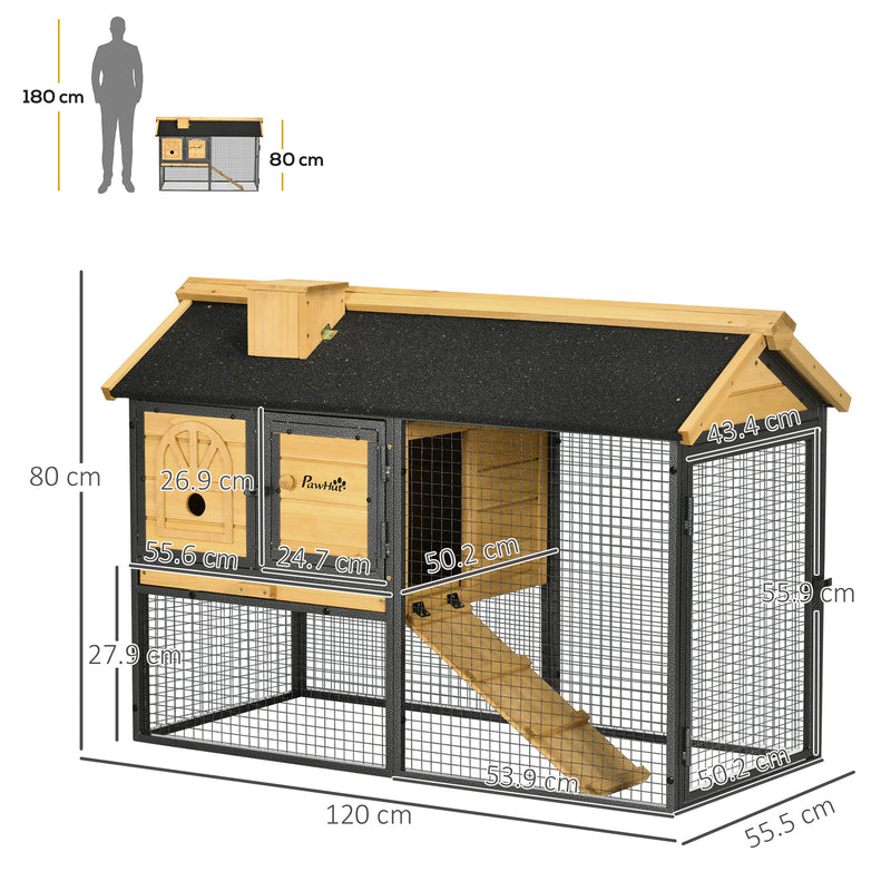 PawHut Rabbit Hutch Outdoor Bunny Cage w/ Run, Removable Tray, 120 x 55.5 x 80cm