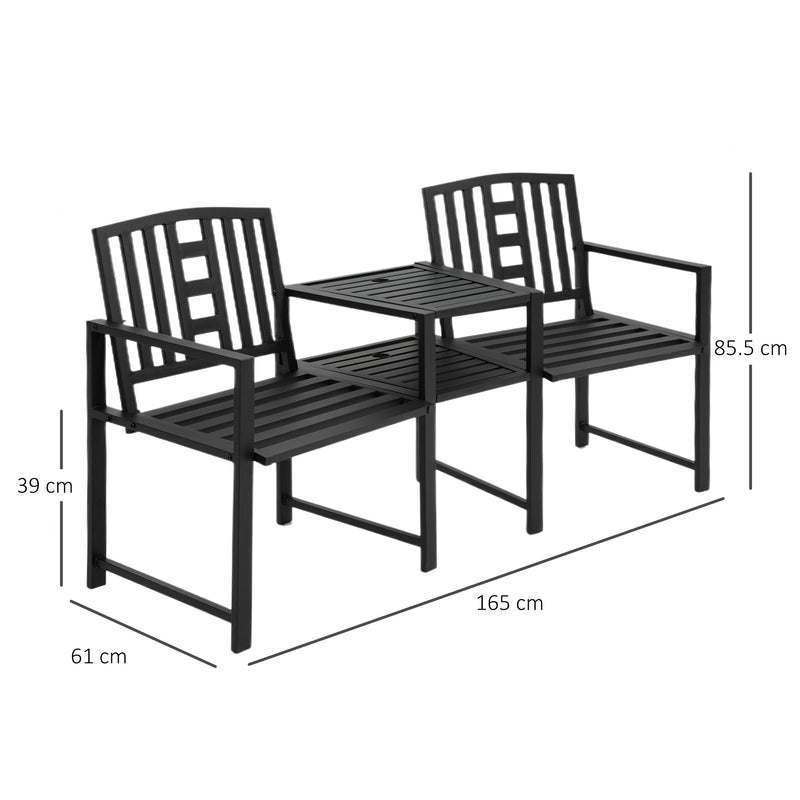 Outsunny Tete-a-tete Chair 2-Seater Steel Bench w/ Coffee Table Backyard Porch