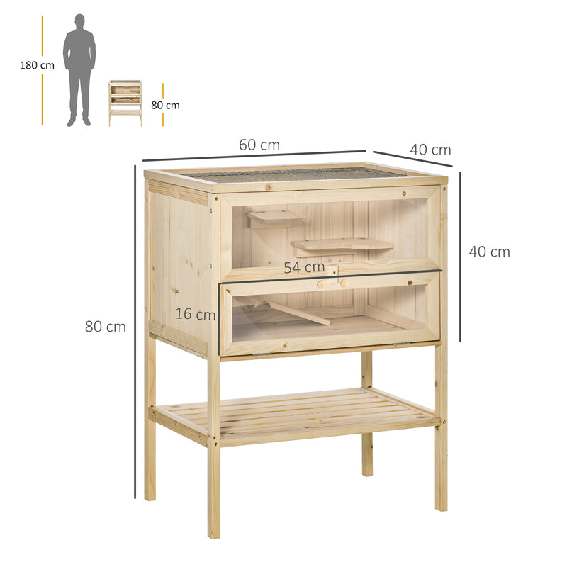 PawHut Wooden Hamster Cage w/ Storage Shelf, Openable Top for Gerbils and Mice