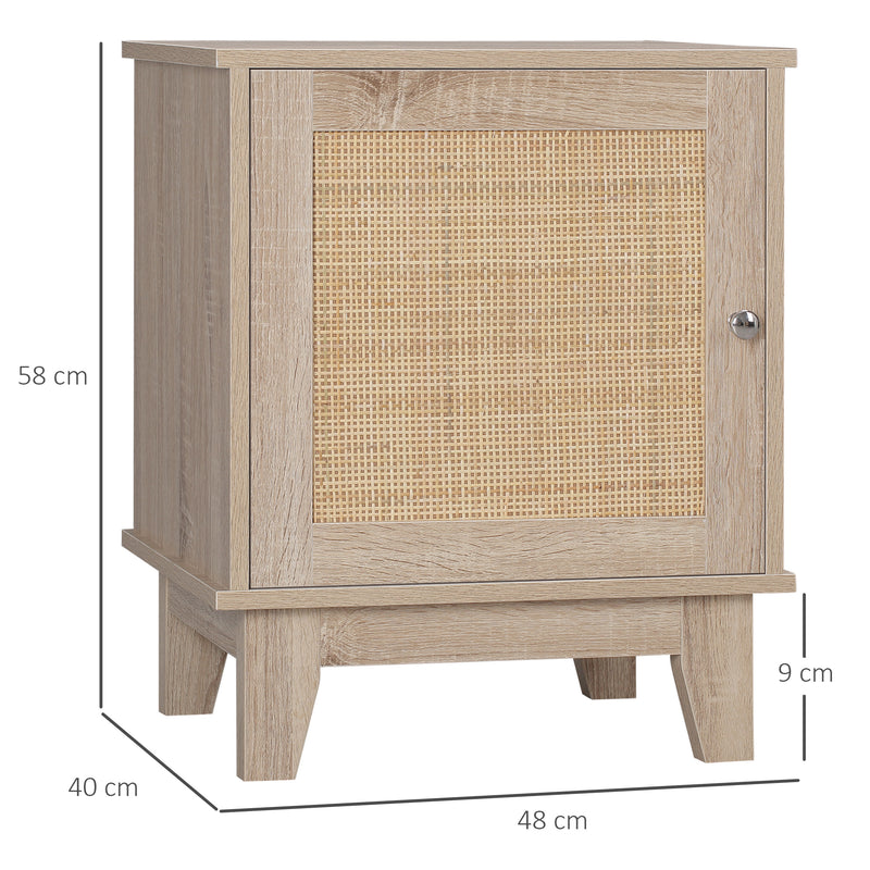 HOMCOM Nightstand, Rattan Bedside Table, Sofa Side Table w/ Storage Cupboard