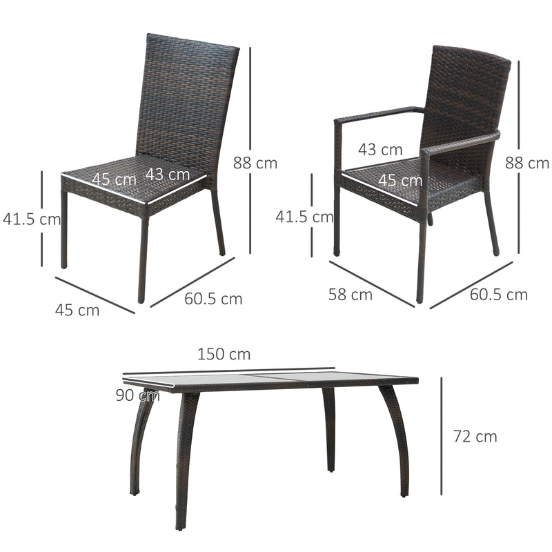 Outsunny 7PC Rattan Dining Set Patio Chair Glass Top Table Wicker Furniture