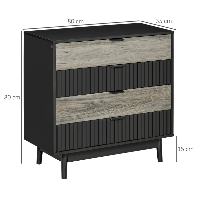 HOMCOM Chest of Drawers, 4 Drawer Storage Cabinet Organiser Bedroom, Grey