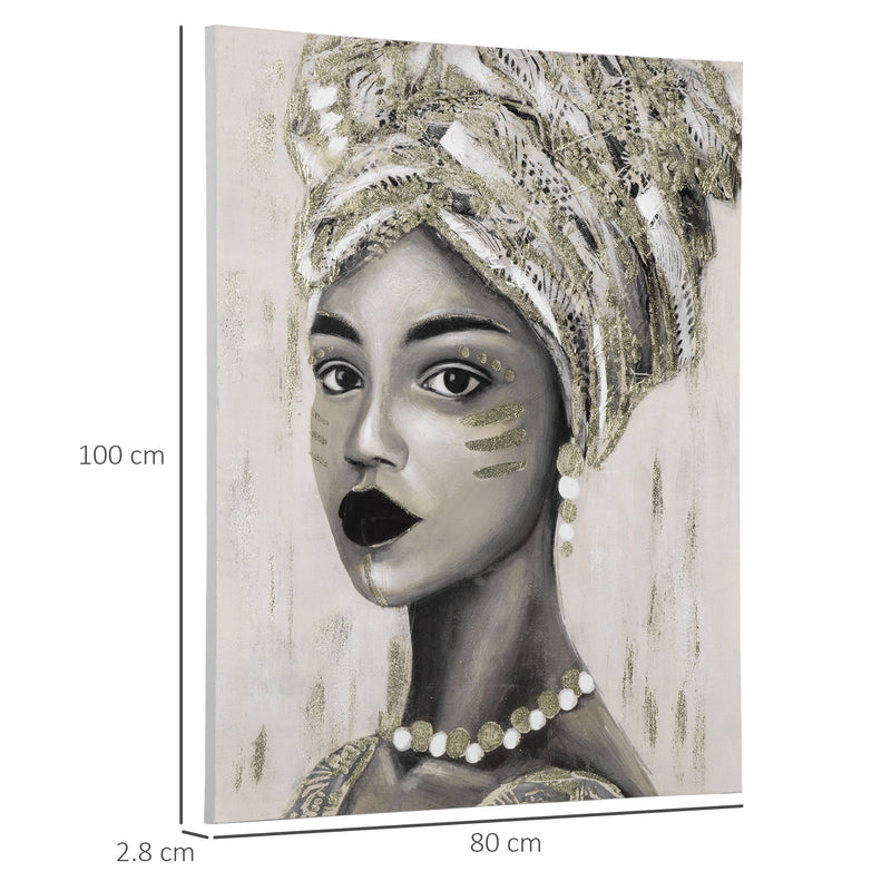 HOMCOM Hand-Painted Wall Art, Canvas Wall Painting African Woman, 100 x 80cm