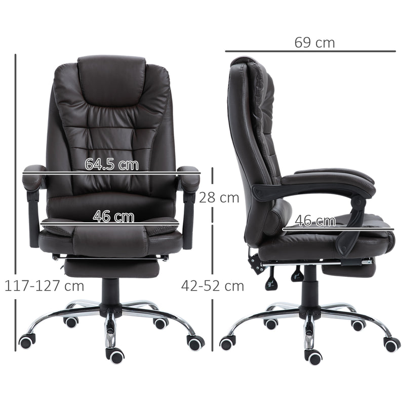 HOMCOM PU Leather Executive Office Chair with Retractable Footrest, Brown