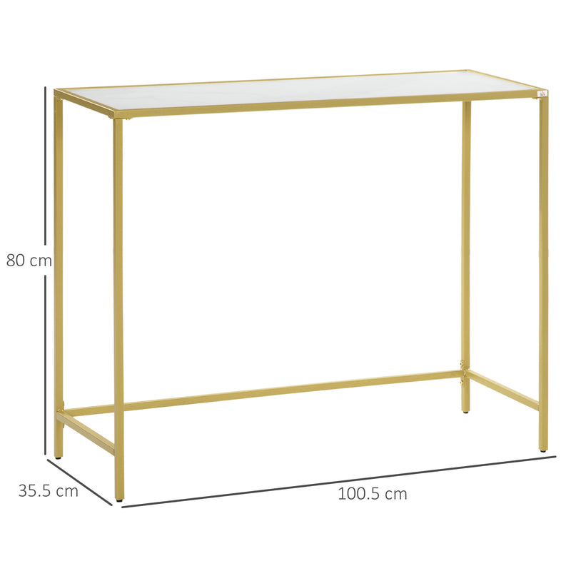 HOMCOM Modern Console Table Tempered Glass Top Sofa Table Steel Frame White