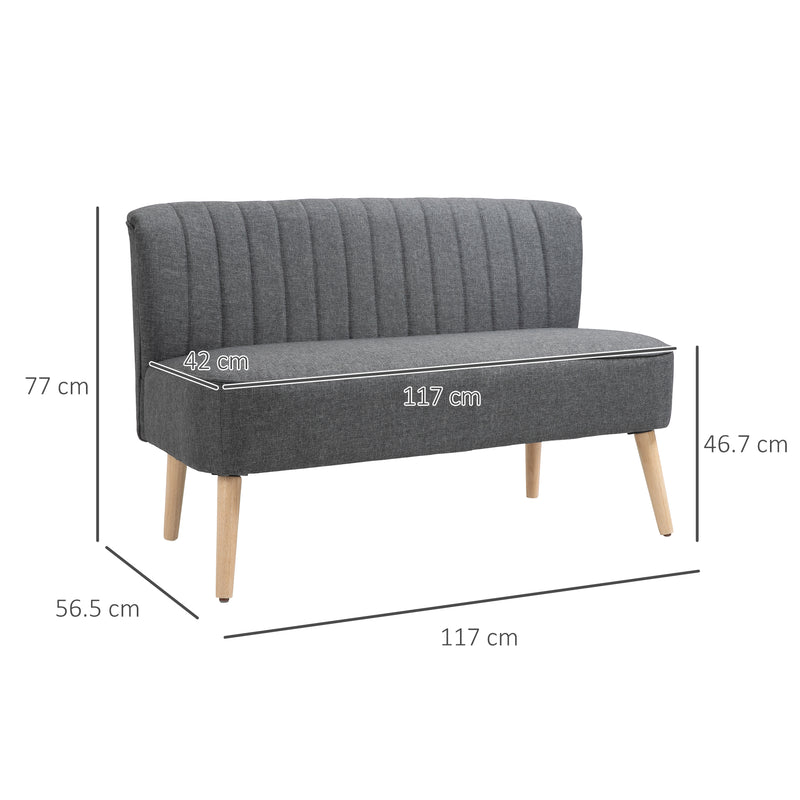 HOMCOM Linen-Feel Double Sofa w/ Wood Frame Foam Padding High Back, Grey