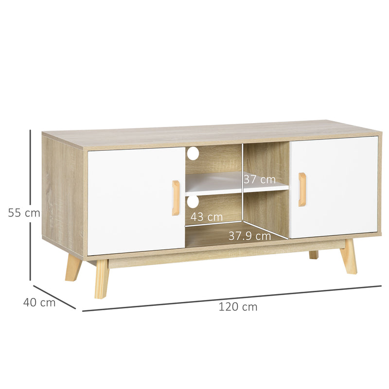 HOMCOM TV Cabinet Stand Entertainment Center w/ Storage for 55" TVs, Natural