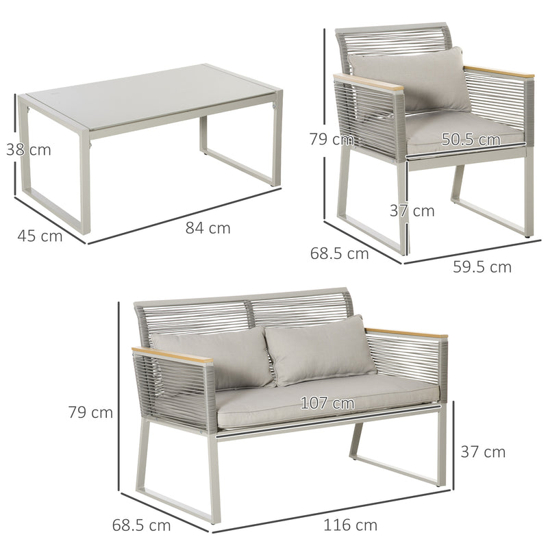 Outsunny 4 PCS Patio PE Rattan Outdoor Sofa Set, Conservatory Furniture Set