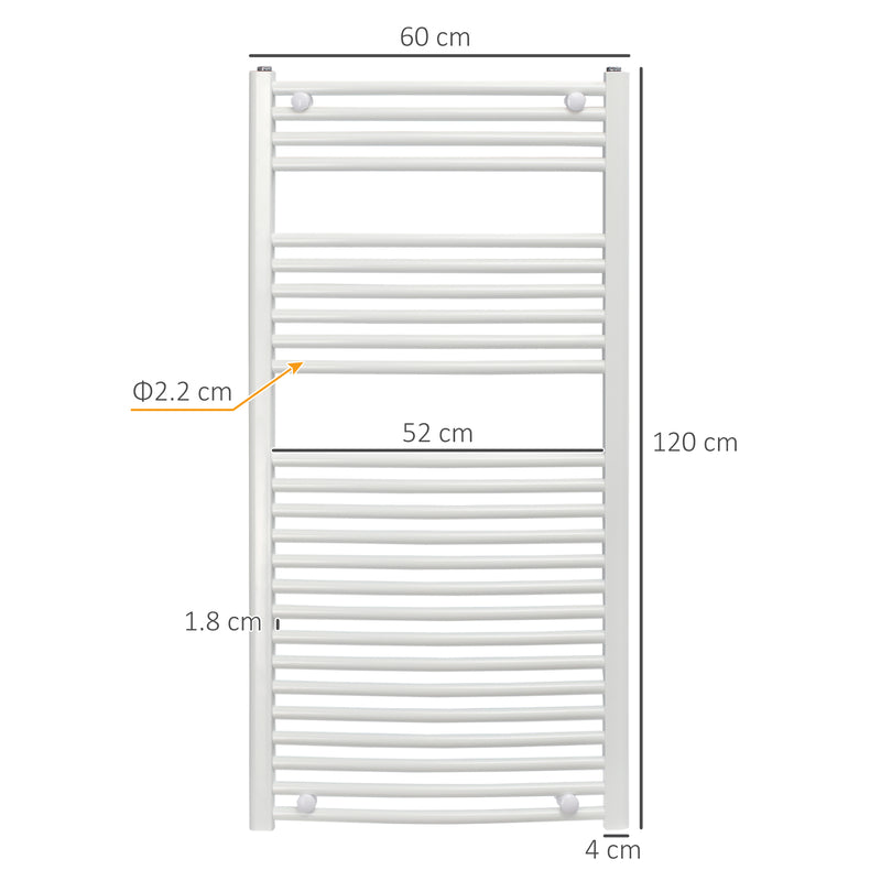 HOMCOM Heated Towel Rail, Hydronic Bathroom Ladder Radiator 600mm x 1200mm White