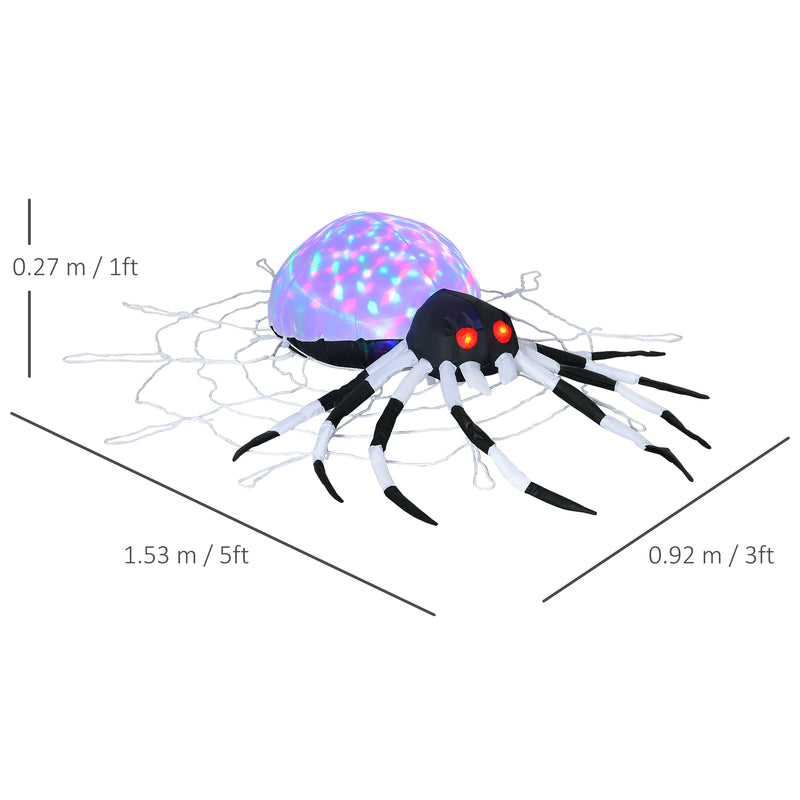 HOMCOM 5FT Long Halloween Inflatable Spider Blow-Up Outdoor LED Garden Display