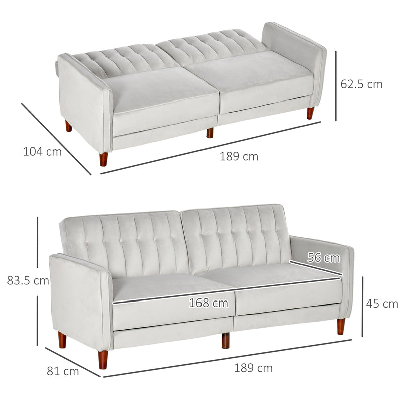HOMCOM Convertible Sofa Futon Velvet-Touch Tufted Couch Sofa Bed Split Back Grey