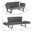 Outsunny 2 in 1Rattan Folding Chaise Lounger w/ Cushion for Garden Mixed Grey