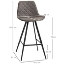 HOMCOM Set Of 2 Bar Stools Vintage Microfiber Cloth Tub Seats Padded Steel Grey