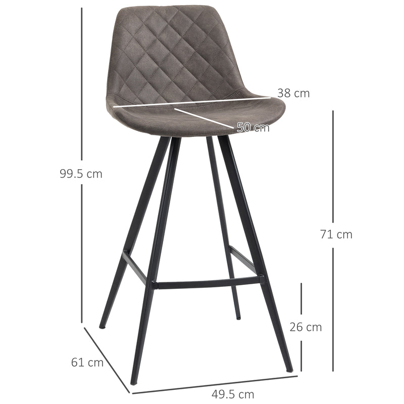 HOMCOM Set Of 2 Bar Stools Vintage Microfiber Cloth Tub Seats Padded Steel Grey