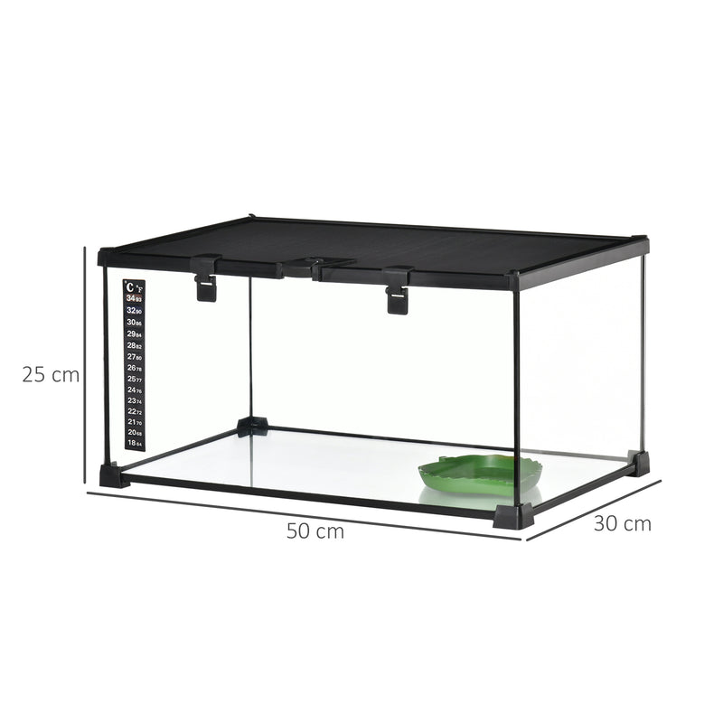 PawHut Glass Reptile Terrarium Habitats for Lizards, Frogs, Snake 50 x 30 x 25cm