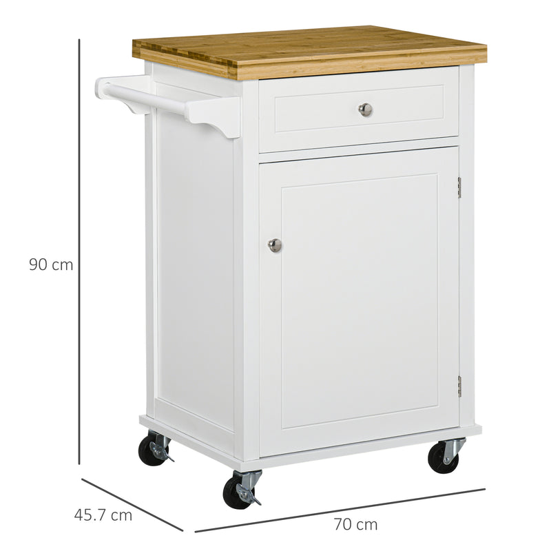HOMCOM Rolling Kitchen Cart Storage Trolley with Drawer Towel Rail White
