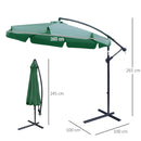 Outsunny 2.7m Garden Cantilever Banana Parasol Sun Shade w/ Crank, Green