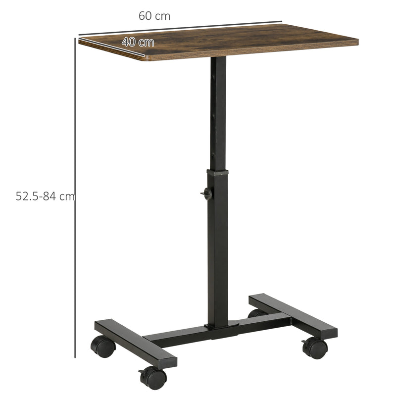 HOMCOM Mobile Laptop Table, End Table with Wheels Height Adjustable, Brown