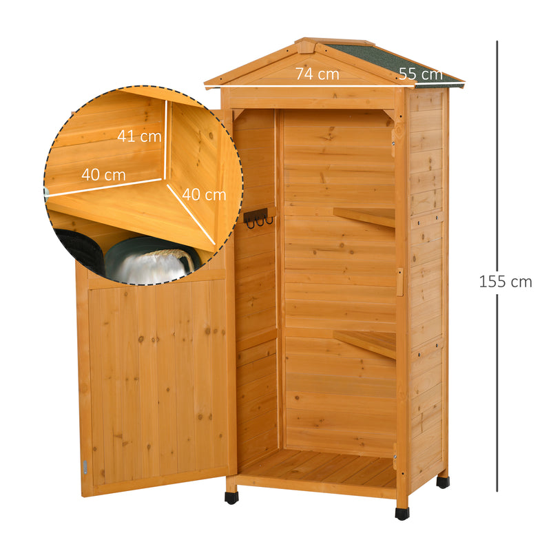 Outsunny 74x55x155cm Garden Storage Shed Cabinet 2 Shelves Hooks Lock Yellow