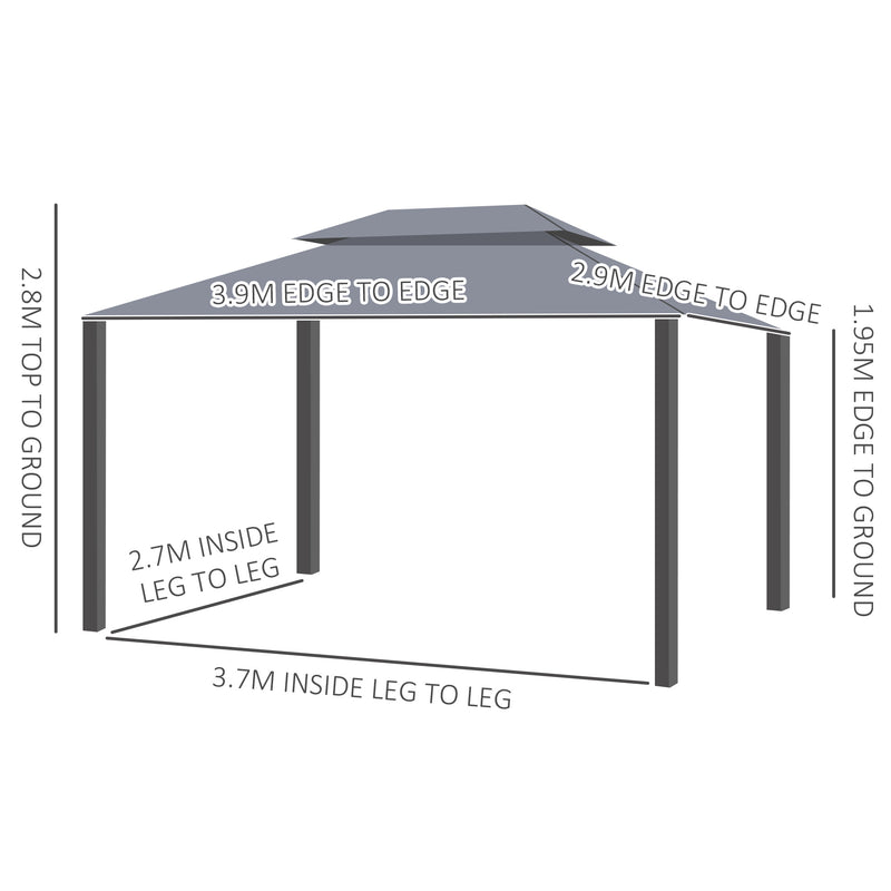 Outsunny 3x4m 2-Tier Gazebo Aluminium Garden Marquee Party Tent Canopy Grey