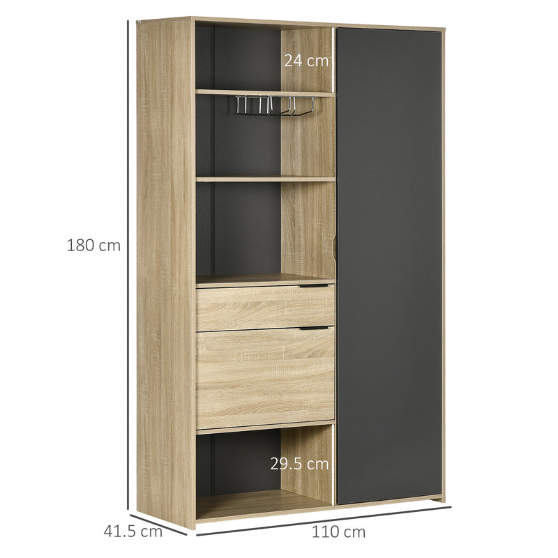 HOMCOM Kitchen Cupboard Storage Cabinet Adjustable Shelves, Wine Glass Rack