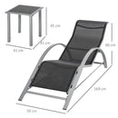 Outsunny 3 Pieces Lounge Chair Set Garden Sunbathing Chair w/ Table Black
