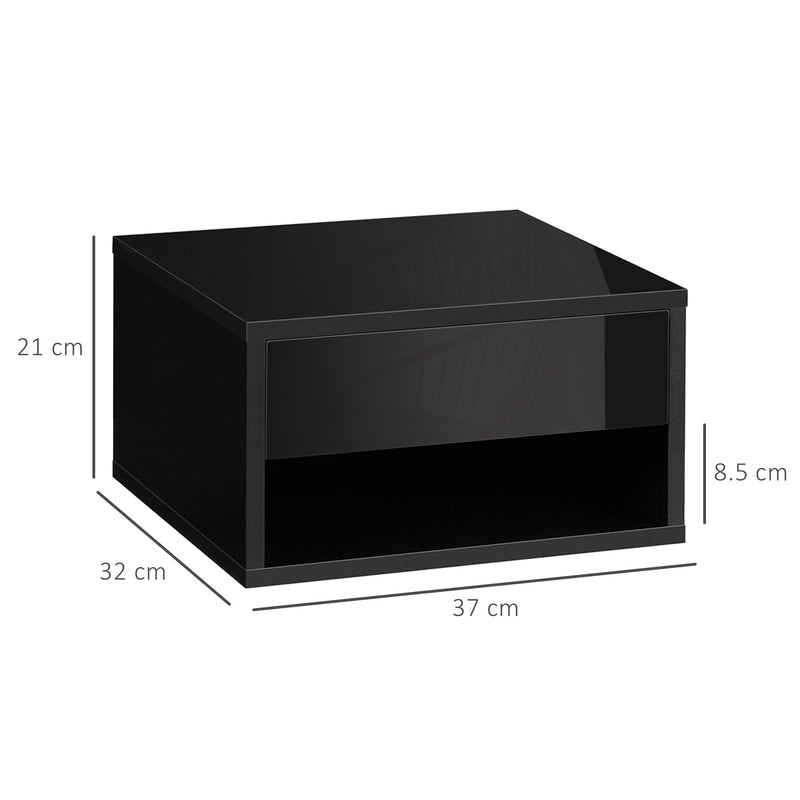 HOMCOM Floating Bedside Table Set of 2 Wall Mounted Nightstand W/ Drawer Black