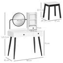 HOMCOM Dressing Table Set with 3 Drawers, Storage shelves and Stool, White