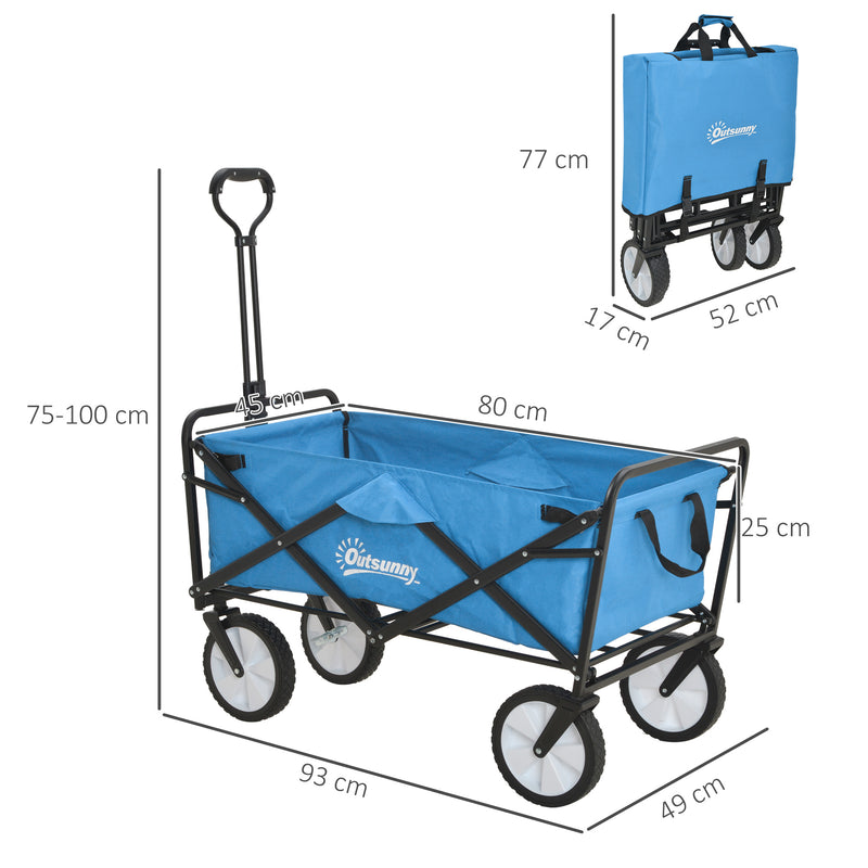 Outsunny Folding Outdoor Storage Trolley Cart Bag Telescopic Handle Brakes Blue
