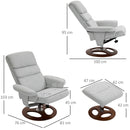 HOMCOM Recliner Chair Ottoman Set 360° Swivel Sofa Wood Base Grey
